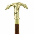Walking Stick Wooden Shaft Spiral Carved Cane Antique Brass Anchor Handle Gift