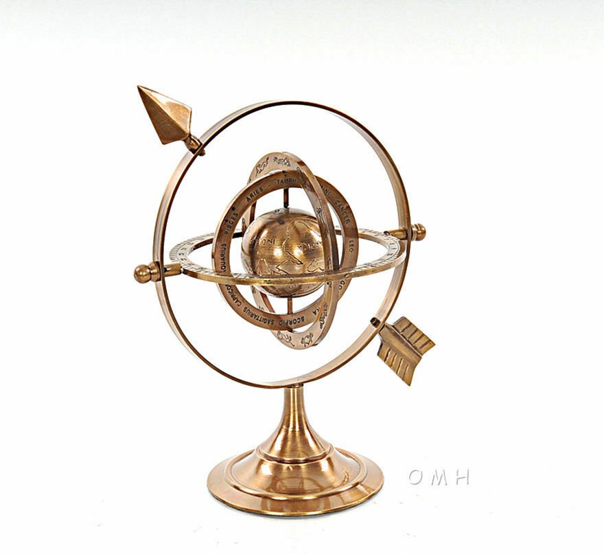 Armillary Dial Sphere 8.5" Solid Brass World Globe Desk Table Top Nautical Decor