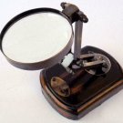 Vintage style antique magnifier brass magnifying glass wooden base decor gift