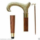 36 Inch Walking Stick Wooden Brass Silver Cane Handle Gift Antique D Replica