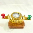 Nautical Brass Gimbled Compass on Wooden Base Marine Ship Compass