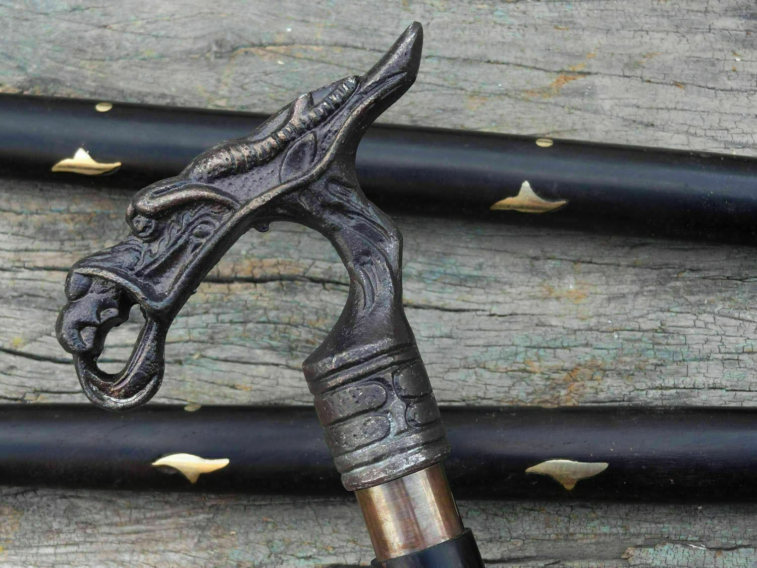 Designer Victorian Dragon Head Handle Vintage Wooden Walking Stick Cane Gift