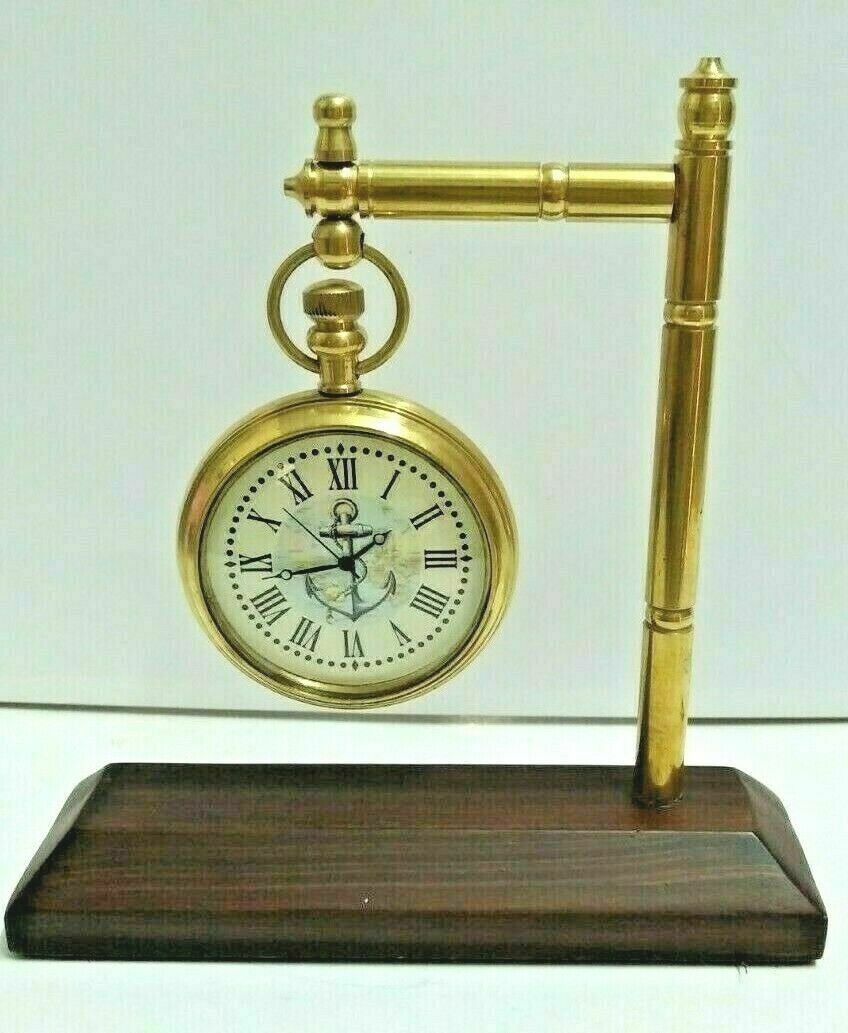 Anchor Nautical Brass Desk Hanging Station Clock Home Office Decor Clock Replica