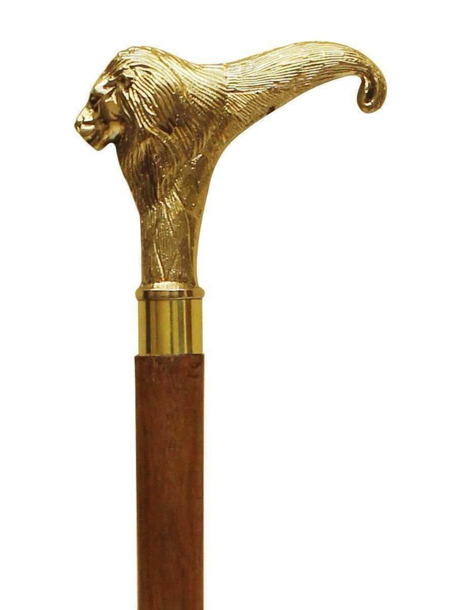 Solid Brass Lion head Handle Vintage Designer Wooden Walking Stick Cane Antique