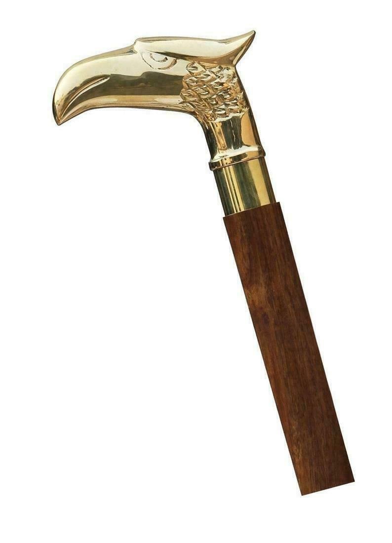 Brass Eagle Handle Wooden Walking Stick Cane In 3 Folds