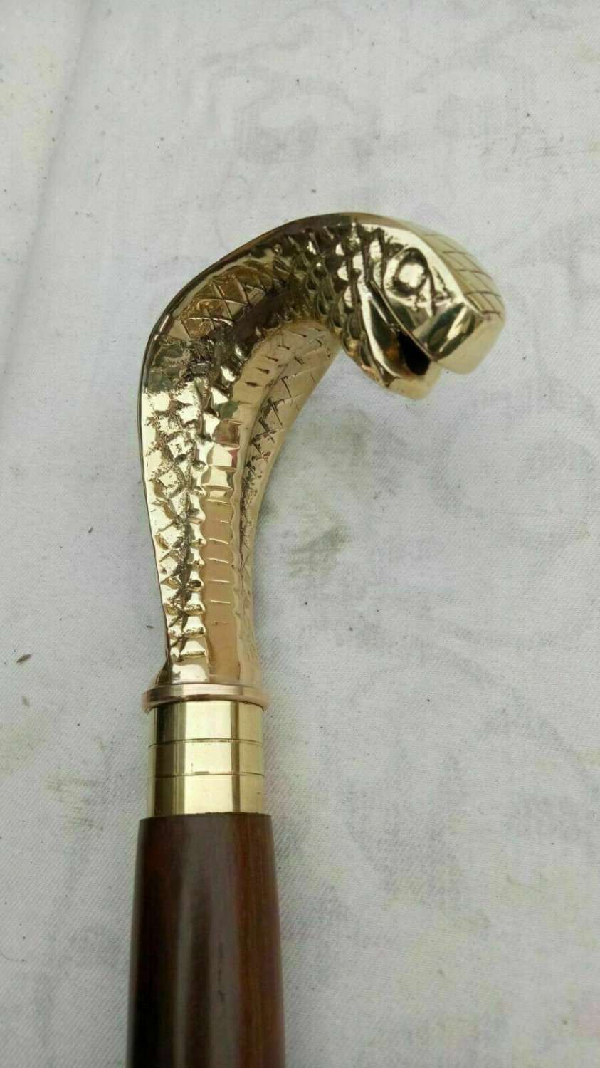Vintage Style Snake Brass Handle Designer Canes~Antique Wooden Walking Stick new