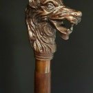 Handmade Walking Stick Wolf Head Copper Antique Metal Handle Wooden Vintage Cane