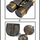 Pirate Gift Brass Binocular Shoulder Strap/Pocket Brass Compass w/Case