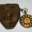 Antique vintage brass pocket watch marine anchor with leather case collectible