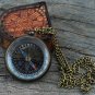 Brass Locket Compass Necklace Maritime Steampunk Antique Vintage leather case