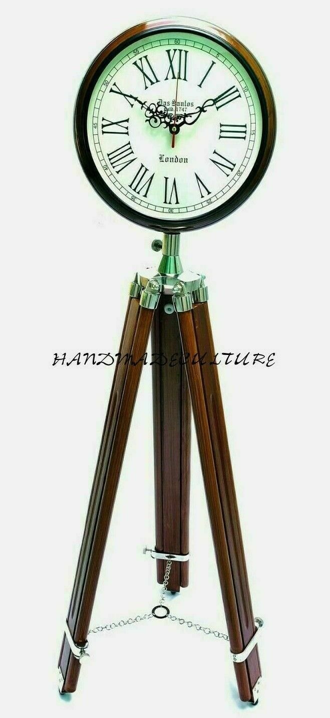 Antique Clock With Adjustable Wooden Tripod, Room Decor Clock, Floor Clock