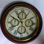 24" World Time clock Vintage Style Brass Wooden Clock Wall Decor Nautical