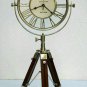 Nautical maritime vintage brass table desk clock with wooden tripod stand decor