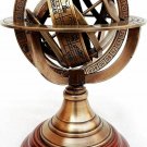 Brass Armillary Sphere Astrolabe on Wood Base Maritime Nautical Collectible Repl