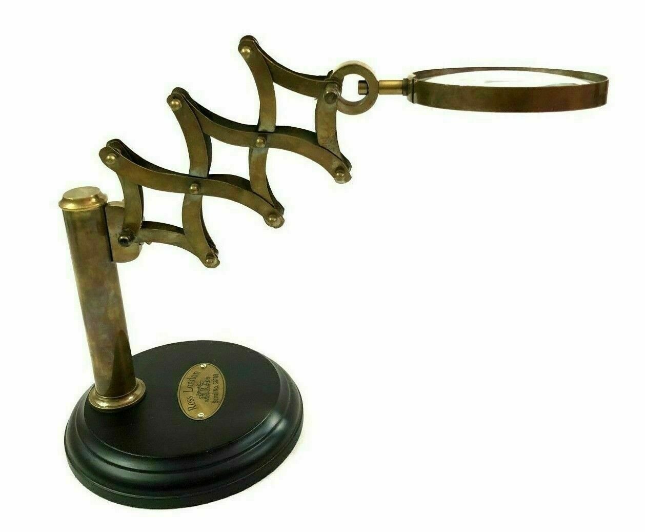 Nautical Antique Brass Chainner Magnifying Glass on Wooden Base Decor