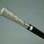 Antique Solid Silver Brass Pillar Head Handle Wooden Walking Stick Vintage Cane