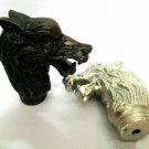 SET OF 2 SOLID ALUMINIUM DRAGON HEAD HANDLE FOR WOOD CANE WALKING STICK HANDMADE