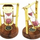 Marine Sand Timer Brass Nautical Hourglass Vintage Wooden Base With Compass
