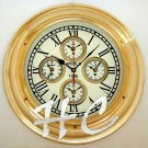 17" Polished Brass World Time Clock Nautical Ship's Wall Clock Beach House Decor