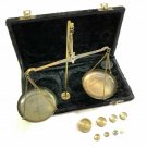Antique Brass Finish Jewelry Balance Scale with Velvet Box & Complete Weight