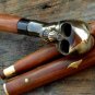 Antique Brass Skull Head Handle Vintage Victorian Wooden Walking Stick Cane Gift