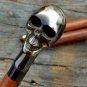Antique Brass Skull Head Handle Vintage Victorian Wooden Walking Stick Cane Gift