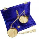 Antique Brass Decor Jewellery Balance Scale with Velvet Box & Complete Weight