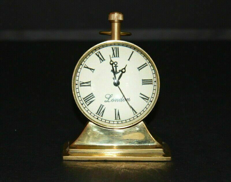 Vintage brass clock desk top antique table top collectible watch decorative gift