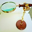 Brass Magnify Desk & Table Magnifying Glass With Wood Base newly