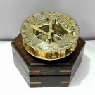 Antique Vintage Sundial Brass Pocket Compass With Wooden Box For Home Decoration