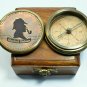 Vintage brass 2'' brass compass pocket compass sherlock compass with wood box