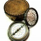 3" Nautical Antique Maritime Brass Gilbert Sundial Compass with Wooden Box