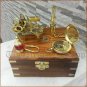 NAUTICAL BRASS GIFT SET VINTAGE MARITIME COMPASS/TELESCOPE/SEXTANT W/WOODEN BOX