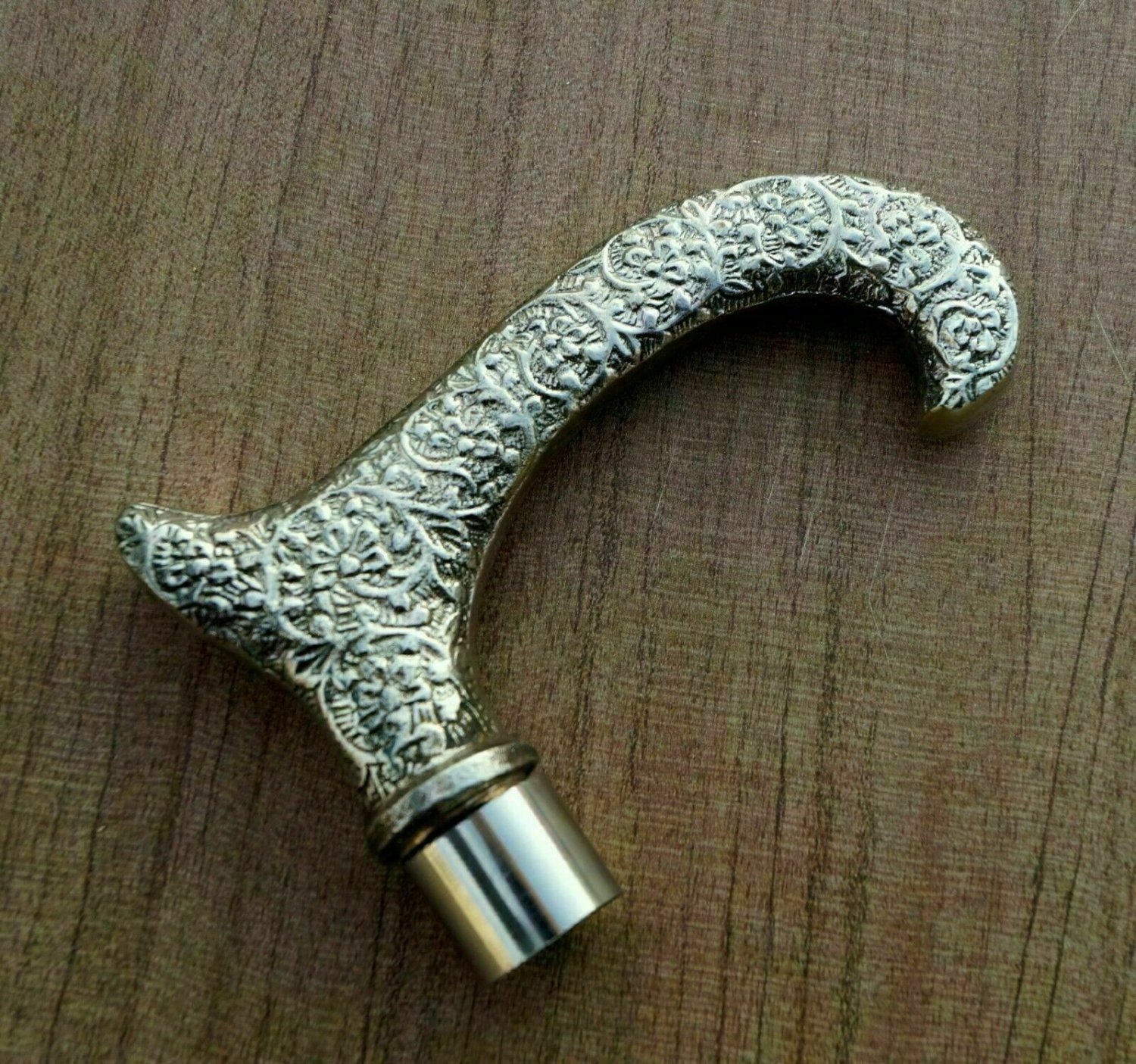 Vintage Style Designer Silver Brass Derby Handle For Walking Stick Cane Gift