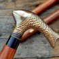 Walking Stick Cane Nautical Vintage Style Designer Fish Brass Handle  Replica