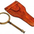 Antique vintage brass hand magnifying glass with leather cover