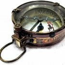 Antique nautical brass compass 3" map reader navigation compass w/ leather case