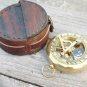 Solid Brass Antique Nautical Maritime Sundial Pocket Compass With Leather Case