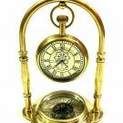 Nautical Maritime Shinny Brass Desk Clock with Brass Compass Antique Home Decor