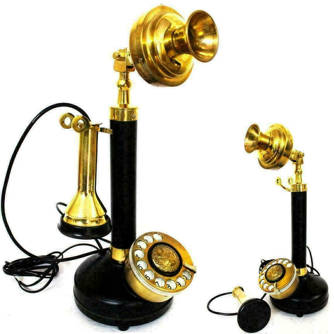 Candlestick brassTelephone Rotary Dial Old Retro Vintage Phone
