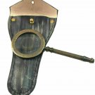 Antique vintage brass nautical magnifying glass magnifier with leather case