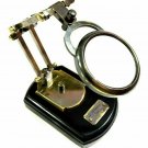 Nautical Brass Antique Adjustable Magnifying Glass Reading Lens on Wooden Base