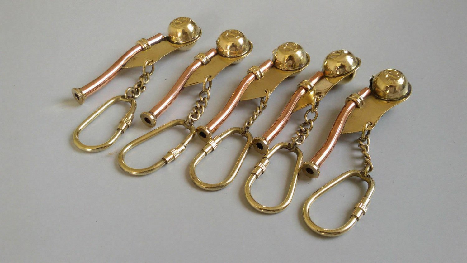 Solid Brass Ship bosun whistle key chain key ring Christmas gift lot of 5 Pcs