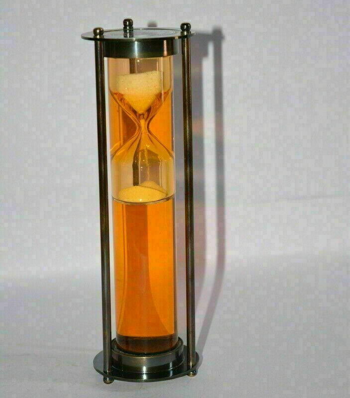 Brass antique sand timer 8" nautical 1 minutes orange water hour glass gift