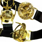 STEAMPUNK SUNDIAL COMPASS WRIST WATCH w/ CLASSIC BLACK LEATHER BRACELET