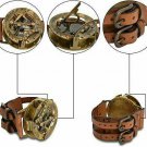 Antique Nautical Steampunk Sundial Compass Wrist Watch W/Leather Bracelet