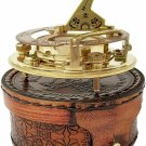 Antique vintage brass maritime marine sundial compass with leather case replica