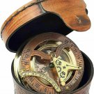 Nautical vintage brass Antique marine replica sundial compass with leather case