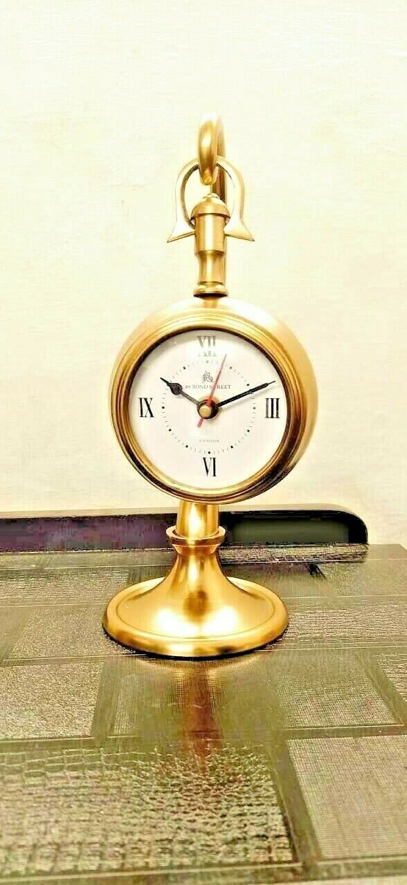 Antique Brass Table Top Clock Hanging Clock Roman Numbers Home & Office Decor