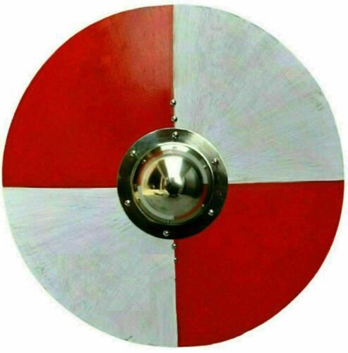Medieval Armor Viking Round Red & white wooden Shield with silver boss Gifts